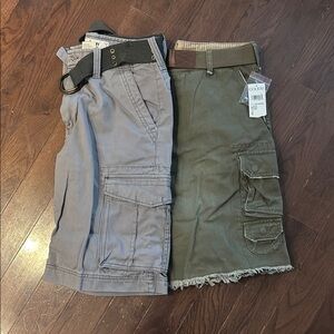 Men's Gray and Green Cargo Shorts